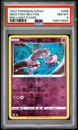 2022 POKEMON SWORD & SHIELD BRILLIANT STARS #056 MEWTWO-REVERSE FOIL PSA 8 - Image 1