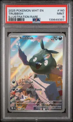 2025 POKEMON WHT EN-WHITE FLARE ILLUSTRATION RARE #140 TRUBBISH PSA 9 - Image 1