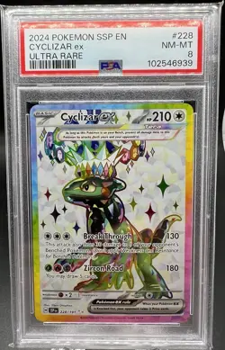 2024 Pokemon SSP EN Surging Sparks CYCLIZAR Ex 228/191 Ultra Rare PSA 8 NM-MT - Image 1