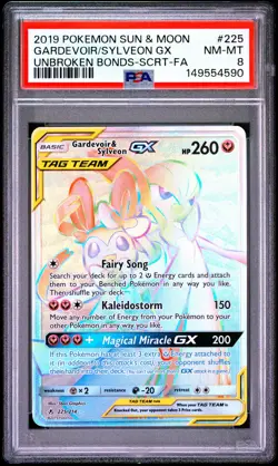 2019 POKEMON SUN & MOON UNBROKEN BONDS FULL ART/GARDEVOIR & SYLVEON GX PSA 8 - Image 1
