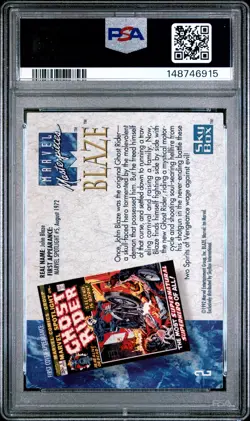 1992 MARVEL MASTERPIECES #2 BLAZE PSA 9 - Image 2