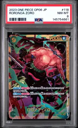2023 ONE PIECE JAPANESE OP06-WINGS OF THE CAPTAIN #118 RORONOA ZORO PSA 8 - Image 1
