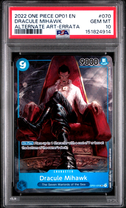 2022 ONE PIECE DRACULE MIHAWK ALTERNATE ART-ERRATA OP01-ROMANCE DAWN #070 PSA 10 - Image 1
