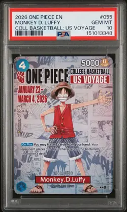 2026 ONE PIECE PROMOS COLLEGE BASKETBALL: US VOYAGE #055 MONKEY D. LUFFY PSA 10 - Image 1