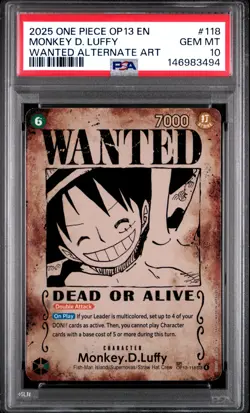 2025 ONE PIECE CARRYING ON HIS WILL WANTED ALT ART #118 MONKEY D. LUFFY PSA 10 - Image 1