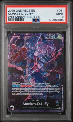 2025 ONE PIECE ENGLISH VERSION 2ND ANNIVERSARY SET #061 MONKEY D. LUFFY PSA 9 - Image 1