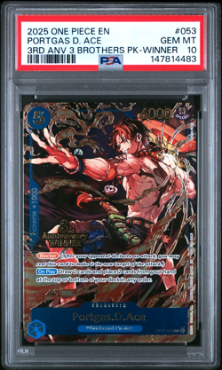 2025 ONE PIECE PORTGAS D. ACE 3RD ANNIV. TOURNAMENT 3 BROTHERS PACK #053 PSA 10 - Image 1