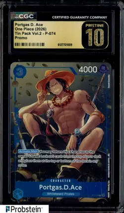 2026 One Piece Tin Pack Vol 2 Promo #P074 Portgas D. Ace CGC 10 PRISTINE - Image 1