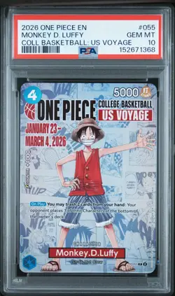 2026 ONE PIECE PROMOS COLLEGE BASKETBALL: US VOYAGE #055 MONKEY D. LUFFY PSA 10 - Image 1