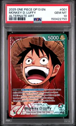 2025 ONE PIECE OP13-CARRYING ON HIS WILL ALTERNATE ART MONKEY D. LUFFY PSA 10 - Image 1