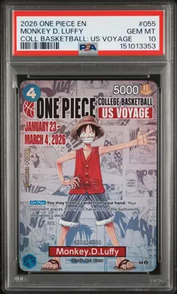 2026 ONE PIECE PROMOS COLLEGE BASKETBALL: US VOYAGE #055 MONKEY D. LUFFY PSA 10 - Image 1