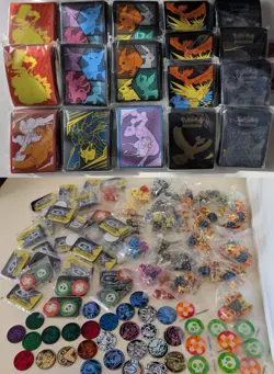 Pokemon TCG 100+ Accessories LOT (Card Sleeves, Dice, Flip & Status Coins) - Image 1