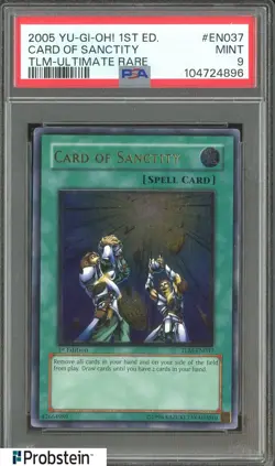 2005 Yu-Gi-Oh! 1st Edition TLM-EN037 Card of Sanctity Ultimate Rare PSA 9 - Image 1