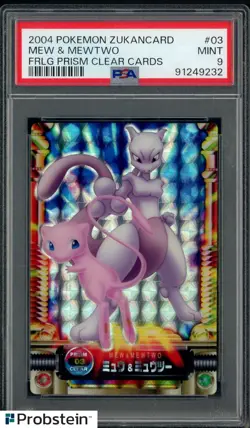2004 Pokemon Zukancard FRLG Prism Clear Cards #03 Mew & Mewtwo PSA 9 MINT - Image 1