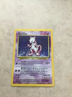 mewtwo pokemon card 10/102. rare. near mint condition. 1999 wizards - Image 1