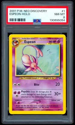 2001 Pokemon ESPEON Neo Discovery HOLO Unlimited Edition Card 1/75 SWIRL - PSA 8 - Image 1