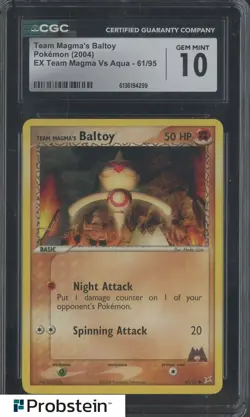 2004 Pokemon Ex Team Magma VS Aqua #61 Team Magma's Baltoy CGC 10 GEM MINT - Image 1