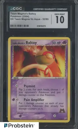 2004 Pokemon Ex Team Magma VS Aqua #32 Team Magma's Baltoy CGC 10 GEM MINT - Image 1