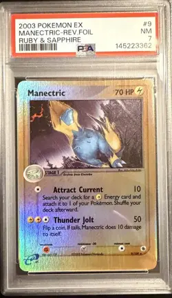 POKEMON 2003 MANETRIC REV FOIL RUBY & SAPPHIRE E-READER PSA NM 7 - Image 1