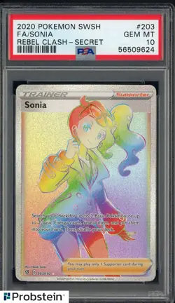 2020 Pokemon SWSH Rebel Clash Secret #203 FA Sonia PSA 10 GEM MINT - Image 1
