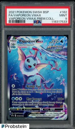 2021 Pokemon SWSH BSP Premium Collection #182 FA Vaporeon VMAX PSA 9 MINT - Image 1
