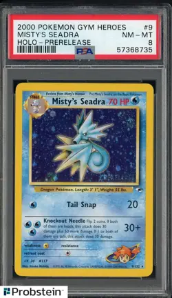 2000 Pokemon Gym Heroes Pre-Release #9 Misty's Seadra Holo PSA 8 NM-MT - Image 1
