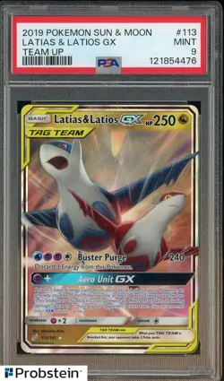 2019 Pokemon Sun & Moon Team Up #113 Latias & Latios GX PSA 9 MINT - Image 1