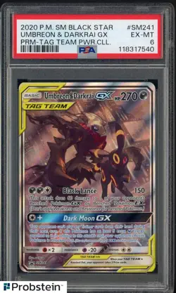 2020 Pokemon SM BSP Tag Team Powers Collection #SM241 Umbreon & Darkrai GX PSA 6 - Image 1