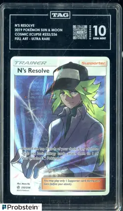 2019 Pokemon Sun & moon Cosmic Eclipse #232 FA N's Resolve TAG 10 GEM MINT - Image 1