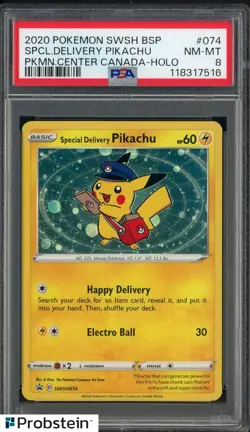 2020 Pokemon SWSH BSP Pokemon Center Canada Special Delivery Pikachu Holo PSA 8 - Image 1