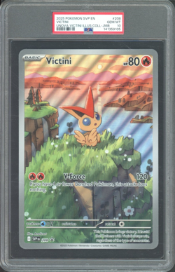2025 Pokemon SVP EN Unova Illustration Coll Jumbo #208 Victini PSA 10 GEM MINT - Image 1