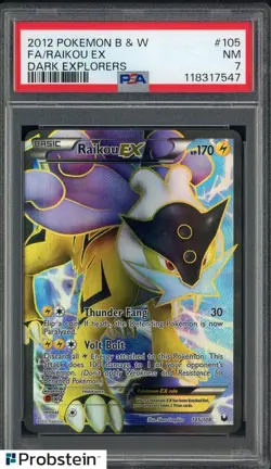2012 Pokemon B& W Dark Explorers #105 FA Raikou EX PSA 7 NM - Image 1
