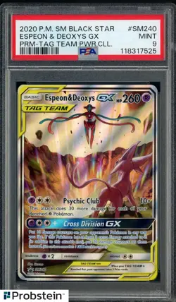 2020 Pokemon SM BSP Tag Team Powers Collection #SM240 Espeon & Deoxys GX PSA 9 - Image 1