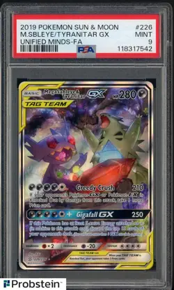 2019 Pokemon Sun & Moon Unified Minds #226 Mega Sableye & Tyranitar GX PSA 9 - Image 1