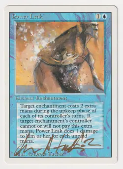 Gold Signed Power Leak MP Revised Edition Artist Drew Tucker 1994 WOTC MTG Magic - Image 1