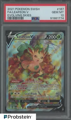 2021 Pokemon SWSH Evolving Skies #167 FA/Leafeon V PSA 10 GEM MINT - Image 1