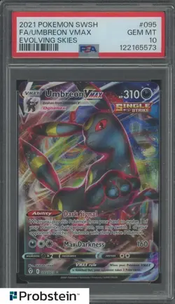 2021 Pokemon SWSH Evolving Skies #095 FA/Umbreon VMAX PSA 10 GEM MINT - Image 1