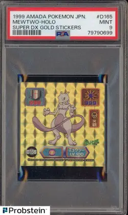 1999 Amada Pokemon Japanese Super DX Gold Stickers #165 Mewtwo Holo PSA 9 - Image 1