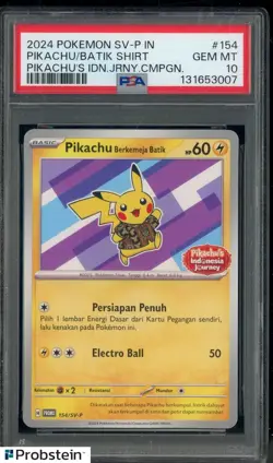 2024 Pokemon SV-P Indonesian Journey Campaign Pikachu Berkemeja Batik PSA 10 - Image 1