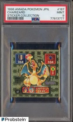 1999 Amada Pokemon Japanese Sticker Collection #187 Charizard PSA 9 MINT - Image 1