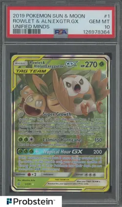 2019 Pokemon Sun & Moon Unified Minds #1 Rowlet & Alolan Exeggutor PSA 10 - Image 1