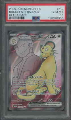 2025 Pokemon DRI EN #219 Team Rocket's Persian Ultra Rare PSA 10 GEM MINT - Image 1