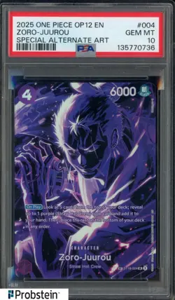 #7 2025 One Piece OP12 EN Special Alternate #004 Zoro-Juurou PSA 10 GEM MINT - Image 1