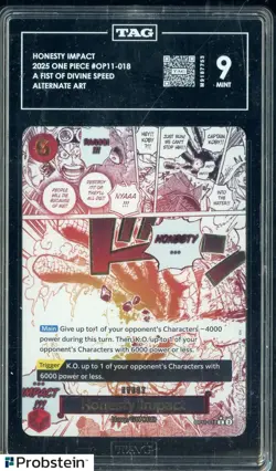 2025 One Piece #OP11-018 Honesty Impact A Fist of Divine Speed TAG 9 MINT - Image 1