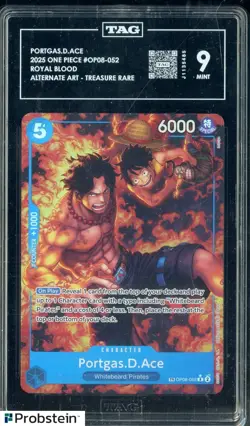 2025 One Piece OP08-052 Royal Blood Alternate Art Portgas D. Ace TAG 9 MINT - Image 1