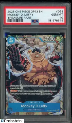 2025 One Piece OP13 EN Treasure Rare #058 Monkey D Luffy PSA 10 GEM MINT - Image 1