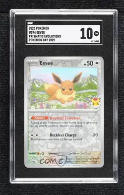 Eevee (Pokemon Day 2025 Stamp) Reverse Foil Prismatic Evolutions PRE SGC 10 GEM - Image 1