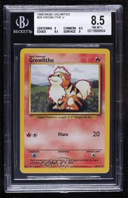 Growlithe Pokemon Base Set BGS 8.5 1999 - Image 1