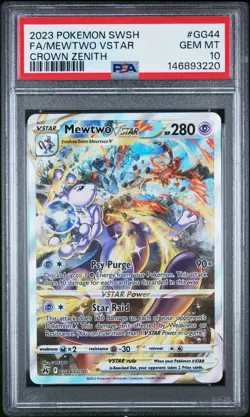 2023 POKEMON SWORD & SHIELD CROWN ZENITH #GG44 FULL ART/MEWTWO VSTAR PSA 10 - Image 1