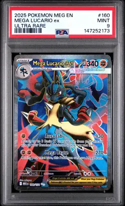 147252173 Mega Lucario ex 2025 Pokemon Mega Evolution #160 Ultra Rare PSA 9 - Image 1
